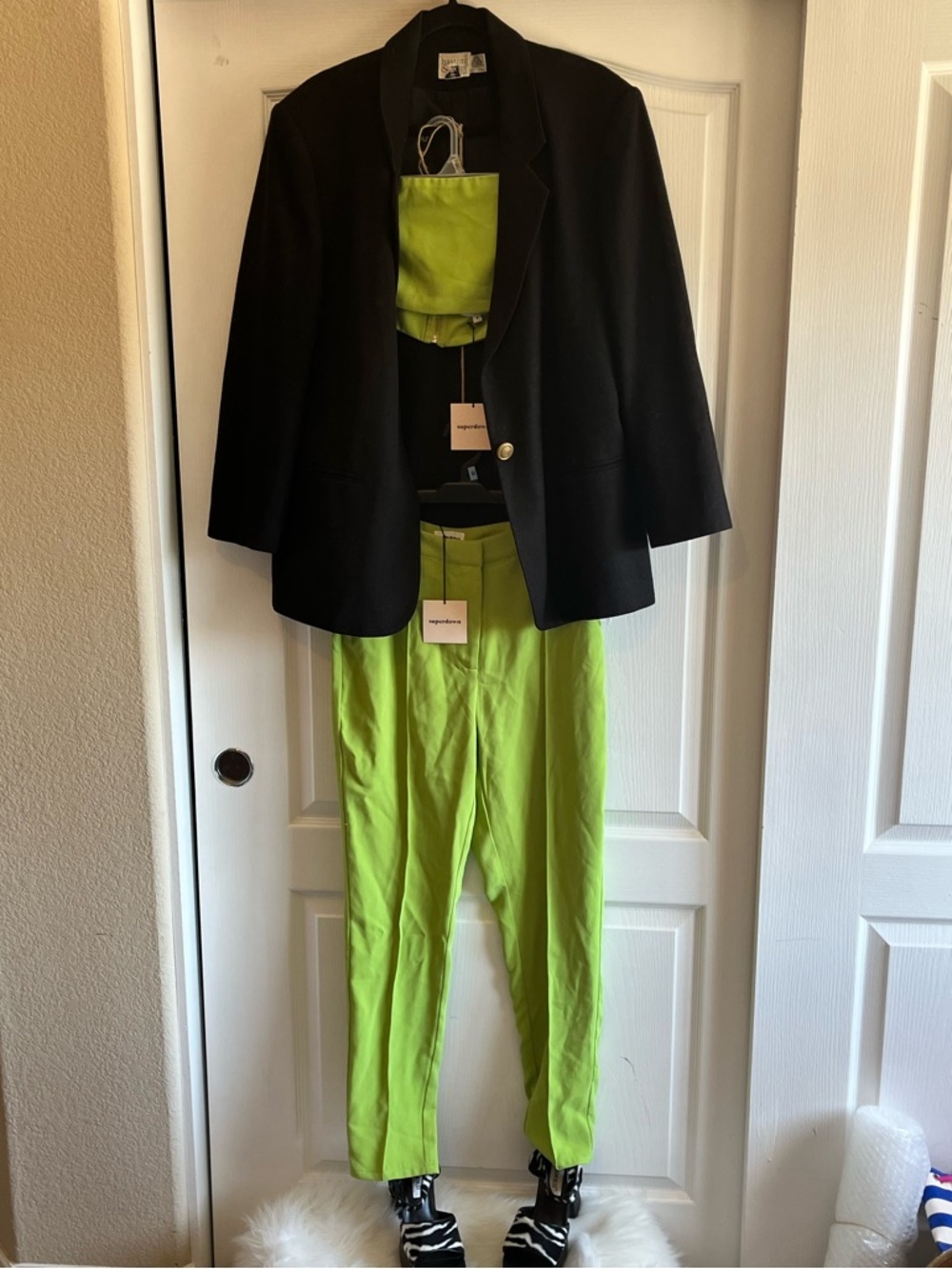 Superdown Green Two-Piece Set | Strapless Micro Crop Top & High-Waisted Trousers - Picture 3 of 12